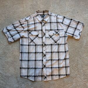 Y2K Red Ape Button Down Shirt Mens 4XL White Plaid Short Sleeve